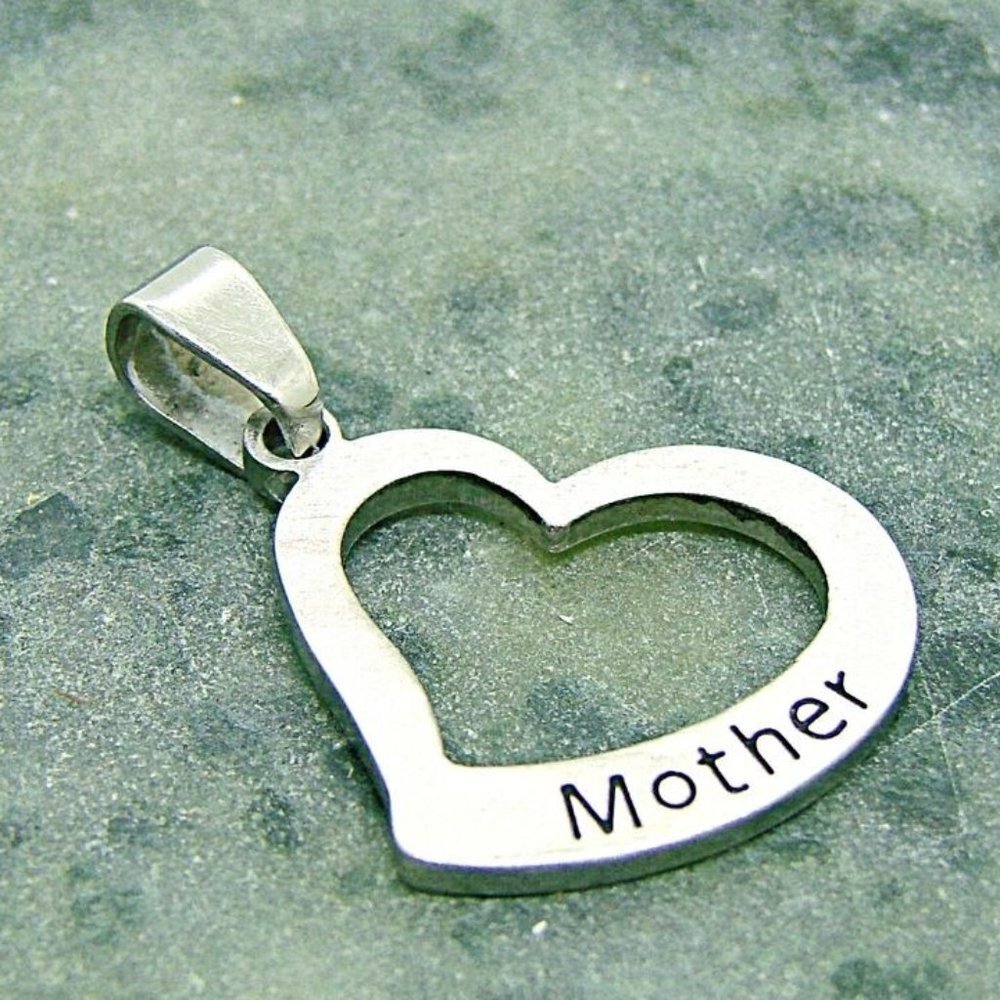 JCM Jacmel Jewelry Stainless Steel Silver Mother Engraved Heart Pendant No Chain
